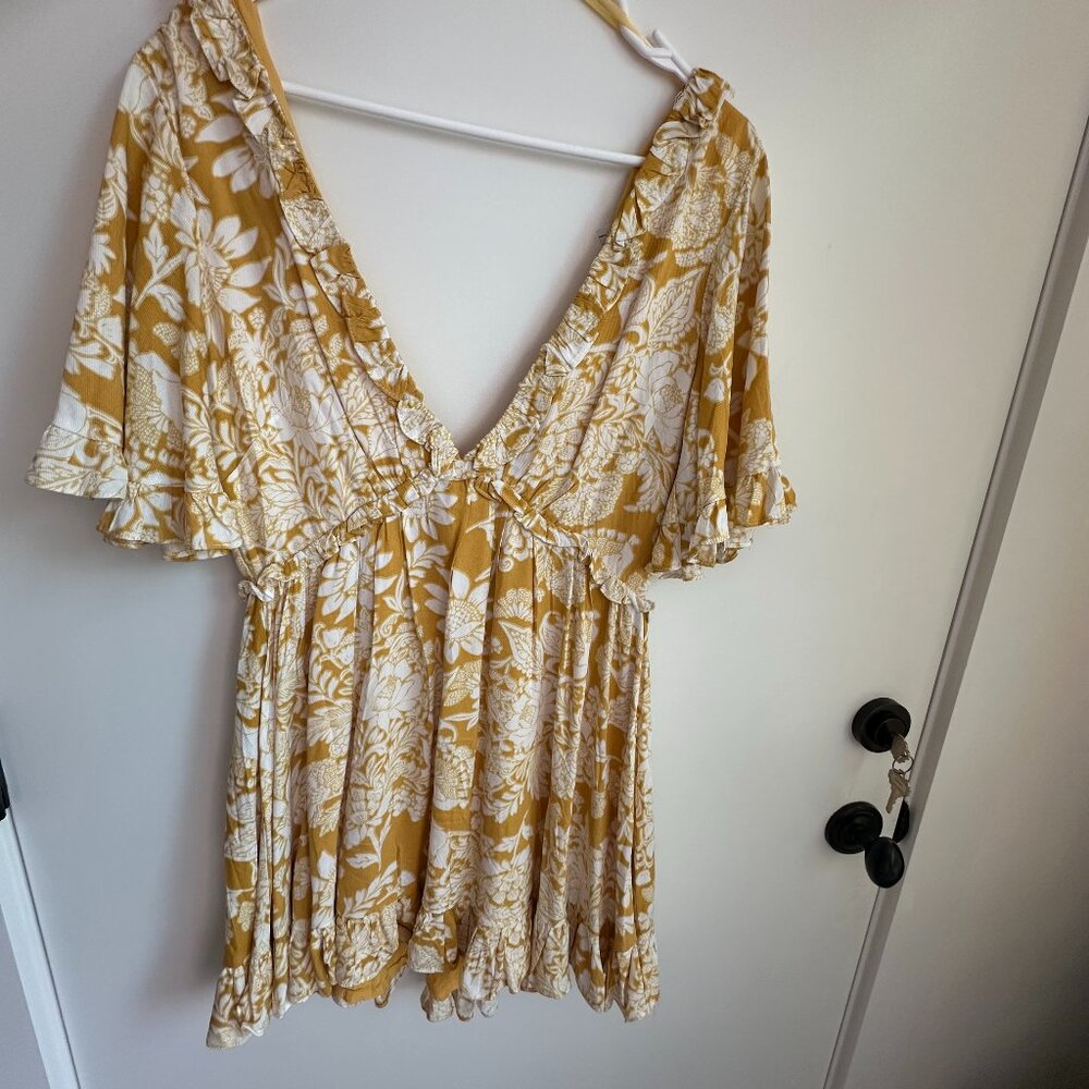 Indikah Yellow Floral Plunge Dress